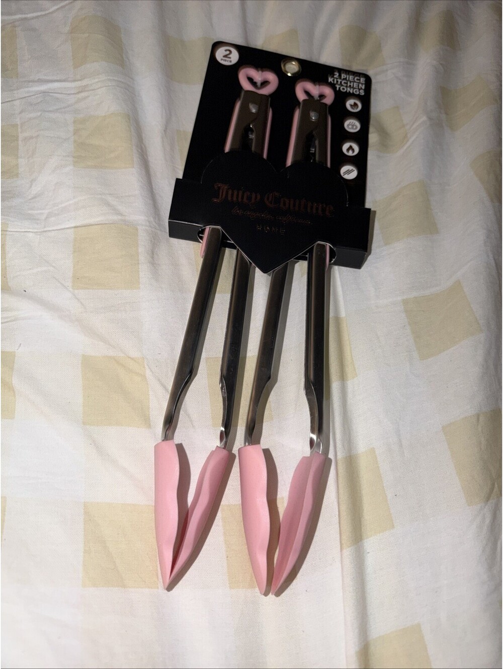 JUICY COUTURE 2 PIECE TONGS SET PINK ~ HEARTS ~ SILICONE & METAL BPA FREE NIP